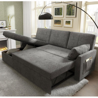 Baerl 84 Chenille Sofa Bed with Storage Chaise and Pillows